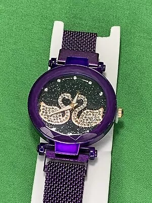 WATCH FOR GIRLS Purple Fashion Wristwatch W/Swans  Magnetic Band FREE SHIPPING • $14.99