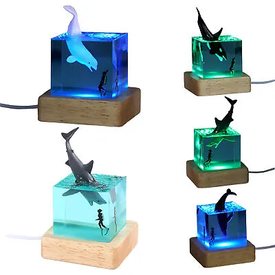 Whale Diver Night Light Resin Cube Table Lamp USB Plug In Ocean Decor Table Lamp • £25.39