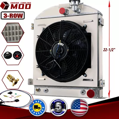$299 • Buy 3-row Radiator+shroud Fan Fit 32 33 34 Ford Hi Boy Hot Rod Grill Shells Chevy V8