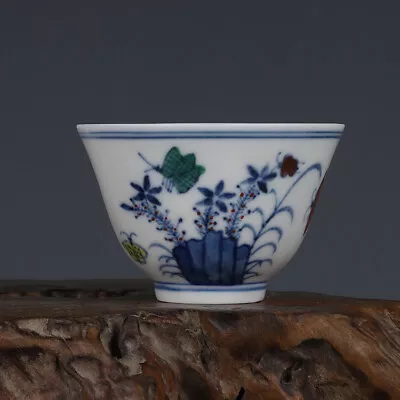2.7  Chineses Ming Doucai Contrasting Colors Porcelain Flower Bird Cup • $24.08
