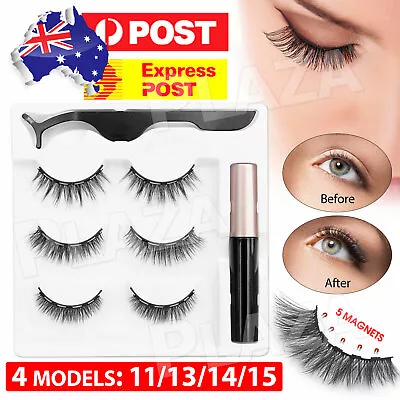 $6.45 • Buy 3X Eye Lashes Magnetic Extension False Eyelashes Free Liquid Eyeliner Tweezer