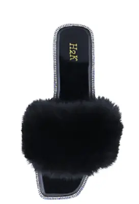H2K ELEGANCE Black Comfort Slides Sandals Open Toe Glitter Bling Ultra Cushion • $14
