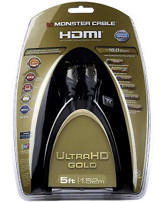 Monster Ultra HD Gold 5 Ft. High Speed 18 Gbps HDMI Cable With Ethernet • $14.99