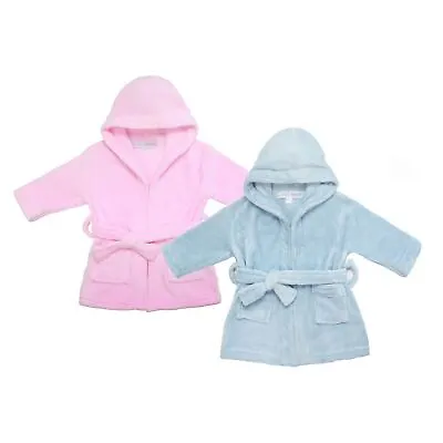 Baby Boys Girls Dressing Gown Robe Warm Fleece Hood Toddler 6-24 M Pink Blue • £10.99