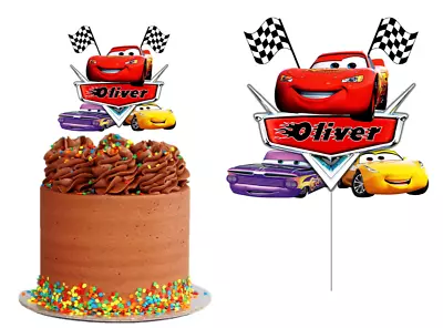 CARS LIGHTNING McQUEEN CAKE TOPPER PERSONALISED GLOSSY CARDSTOCK DECORATION • £9.18