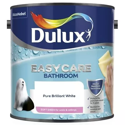 Dulux Easycare Walls Ceiling Bathroom Paint Soft Sheen 2.5L Pure Brilliant White • £21.88