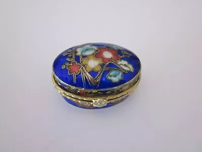 Vintage Oval Royal Blue Cloisonne Enamel Hinged Lid Vanity Pill Or Trinket Box • $6.99