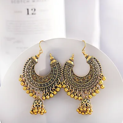 $6.24 • Buy Oxidized Gold Plated Handmade Indian Jhumka Womens Earrings Bollywood Jewelry