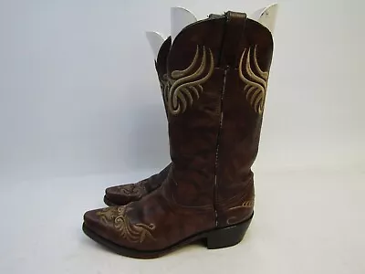 Sante Fe Mens Size 8.5 D Brown Embroidered Leather Western Cowboy Boots • $45.59