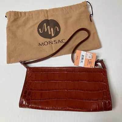 NEW! Monsac Crock Embossed Small Shoulder Bag Purse Zip Close Brown • $49.99