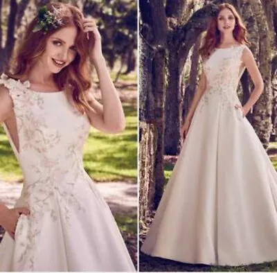 Maggie Sottero Nalani A-line Floral Applique Wedding Dress Size 10 12 New • £400