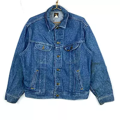 Vintage Lee Denim Jean Jacket Size Large Medium Wash Made In Usa Collared Button • $42.49