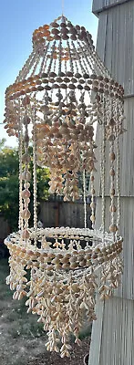 Vintage 70s Cowrie Natural Sea Shells 30  Wire Core Mobile Chandelier Boho Beach • $80.75