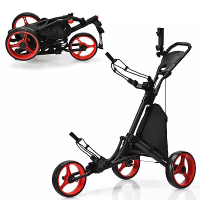 Folding 3 Wheels Golf Push Cart W/Bag Scoreboard Adjustable Handle • $174.95
