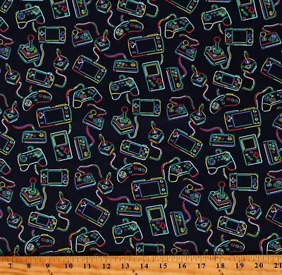 Cotton Gaming Equipment Video Games Navy Fabric Print By Yard D786.18 • $14.95