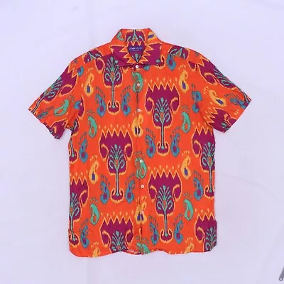 C3636 VTG Ralph Lauren Purple Tab Linen Floral Hawaiian Shirt Made In Italy M • $41