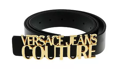 Versace Jeans Couture Black/Gold Lettering Buckle Leather Belt • $159.99