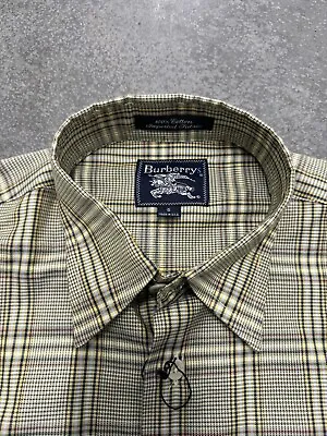 Burberrys Plaid Button Shirt Men Small USA Made Vintage Yellow Long Sleeve • $59.95