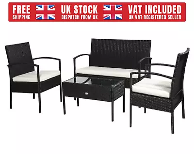 Garden Patio Bistro Set High Quality Stainless Rattan Metal Frame 4 Seater • £317.99