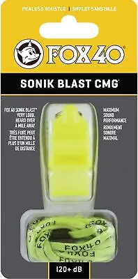 Fox 40 Sonik Blast CMG 3-Chamber Pealess Whistle + Lanyard Neon Yellow • $11.99