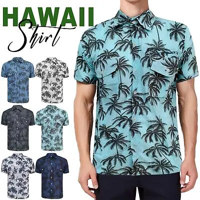 Mens Hawaiian Shirt Summer Short Sleeve Floral Palm Tree Printed Beach Tshirt • £9.49