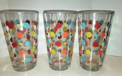 $28 • Buy Set Of 3 Fiestaware Glass Polka Dot Multicolor 12 Oz Drinking Glasses 6”, EUC 