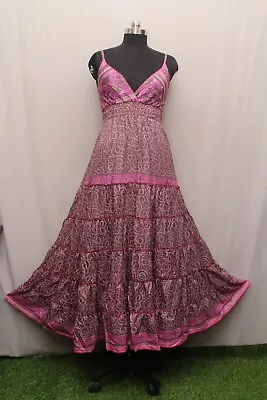 Indian 5 Pc Vintage Sari Silk Maxi Beach Sundress Boho Gypsy Dress Hippie Gown • $114.55