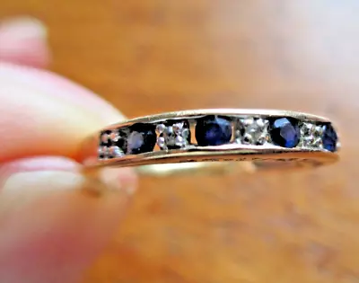 Blue Sapphire & Diamond -  I LOVE YOU - 10KT Yellow Gold Band Ring - Size 7 • $152.16