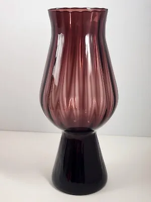 Vintage MCM Purple Amethyst Empoli Glass Vase Ribbed Optic Original Label Flaws • $18