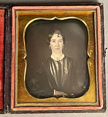 Woman With  Spit Curl  And Gold Jewelry 1/6 Plate Daguerreotype No Wipe Marks • $32