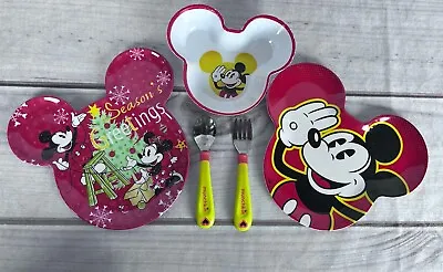 Mickey Mouse Shaped Plastic Child's Plates Bowl And Munchkin Silverware  • $8.50