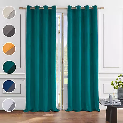 Pair Ready High Blackout Luxury Velvet Eyelet Curtain Thick Living Room Curtains • £16.99