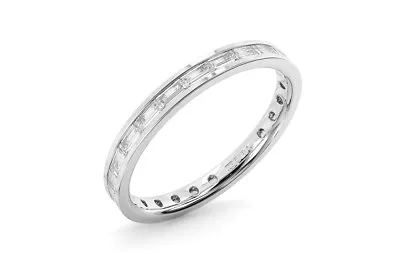 2.2 MM  100% Natural Baguette Cut Diamonds Full Eternity Ring In 9K White Gold • £547.46