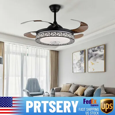42” Retractable Bluetooth Ceiling Fan Light Music Player LED Chandelier W/Remote • $86.45