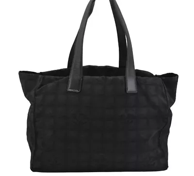 Authentic CHANEL New Travel Line Shoulder Tote Bag Nylon Leather Black 0802J • $127.50