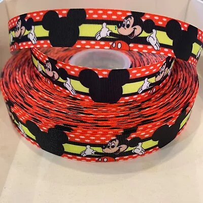 Yard Disney Mickey Mouse Red Yellow Polka Dot  Grosgrain Ribbon Character  • £1.10