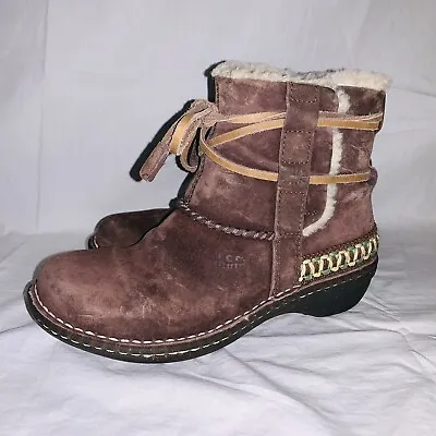 Ugg Australia Cove Suede Boots Brown 6  Sherpa Trim Leather Ties Booties Shoes • $40