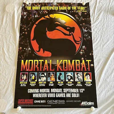 RARE Mortal Kombat Game Release Poster Promo  27” X 39” Rolled 1992 • $250.75