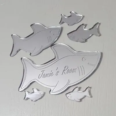 Personalised Baby Shark Mirror Door Name Plaque Girl Boy Bedroom Room Sign • £4.99
