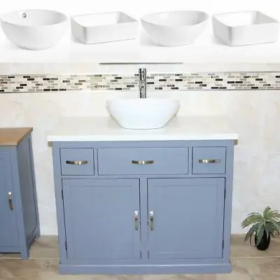 Bathroom Vanity Grey Unit Wash Stand White Quartz & Ceramic Basin Set • £624.16