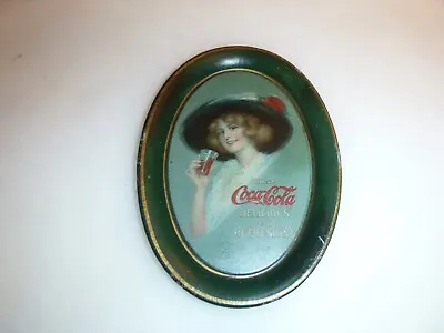 Vintage Coca Cola 1912 Oval Metal Tip Tray -Lady W/Hat -Red Rose • $175