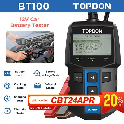 TOPDON Digital Battery Analyzer 12V Car Battery Load Tester CCA100~2000  BT100 • $44.99