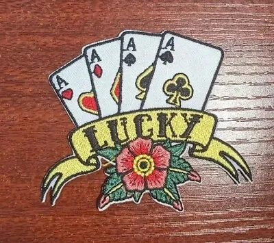 Lucky Poker Patch Aces Four Of A Kind Poker Hand Embroidered Iron On 3x2.5  • $5