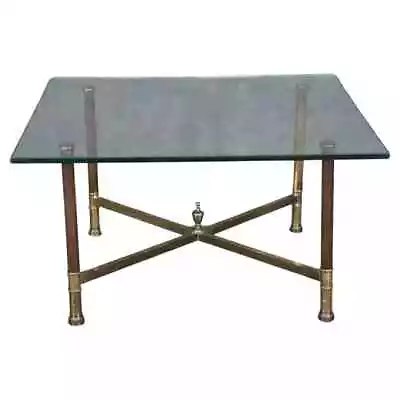 French Signed Maison Jansen Paris Regency Style Brass Glass Top Coffee Table • $2875