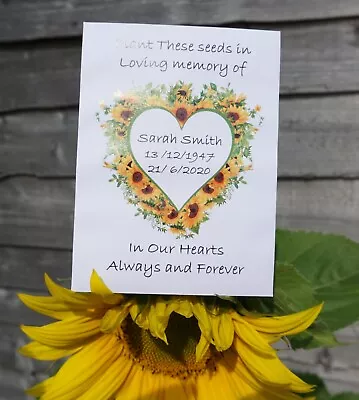 £1.49 • Buy Funeral Sunflower Seed Packets Flowers Remembrance Favour Personalised