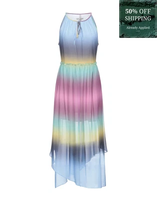 £4.99 • Buy RELISH Fit & Flare Dress Size L Dip Dye Asymmetric Hem Ruffle Trim Made In Italy