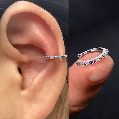 Sterling Silver Cubic Zirconia Hinged Ear Cuff Cartilage Non Piercing Earrings • £3.99