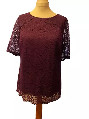 BHS 16 Maroon Lacy Top • £3