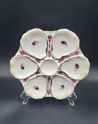 Vintage C. Tielsch Oyster Plate Made In Germany 6 Wells Yellow Pink Gold • $200