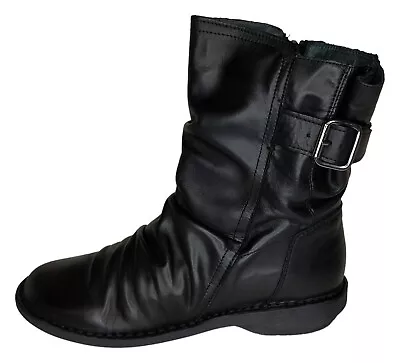 Miz Mooz Leather Buckle Detail Boot  9W  39   Parade  Black • $79.99